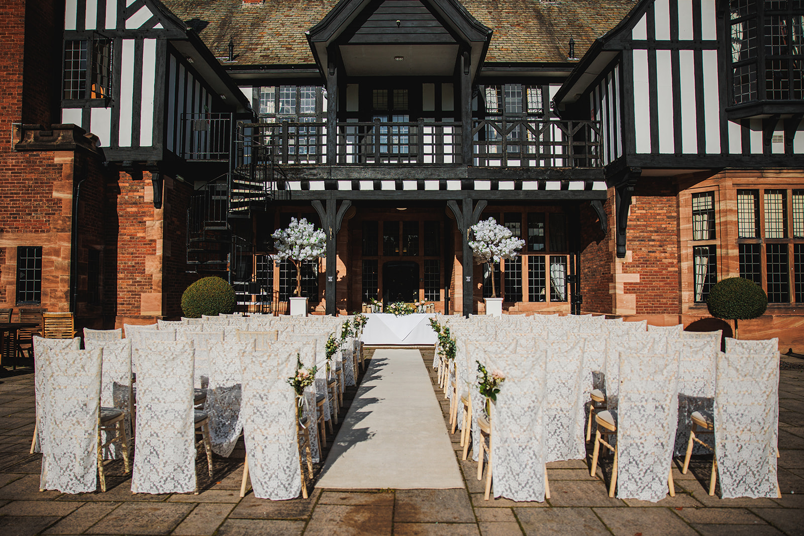 Outdoor wedding ceremony at Inglewood Manor - wedding venue Wirral Cheshire balustraded terrace
