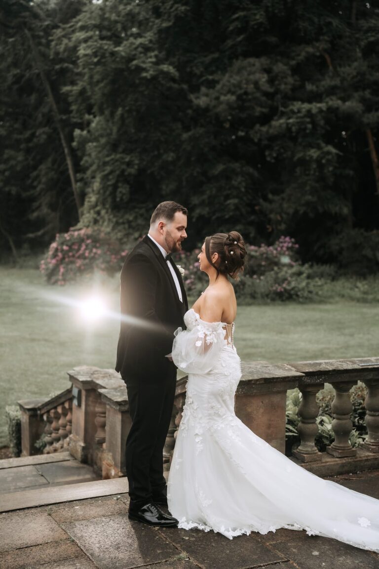 bride and groom outside inglewood manor house wedding venue